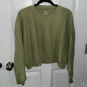 Corded Green Aerie Cropped Sweater